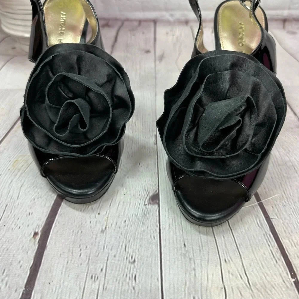 antonio melani sling back leather heels rose flower peep toe women 7.5 dressy